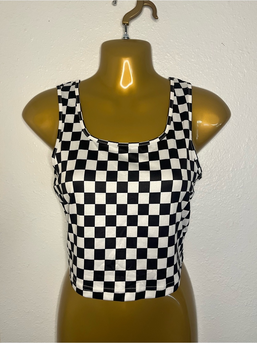 Black & White Checkerboard Crop Tank Top